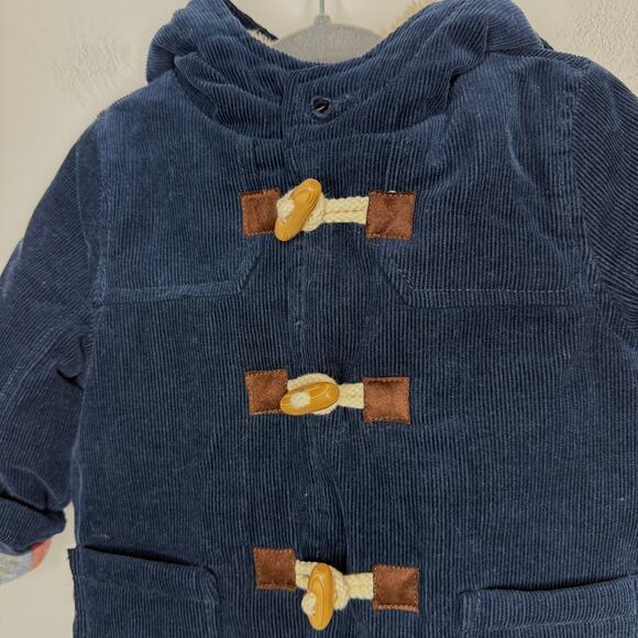 Baby Boden Boys Corduroy Plaid Hooded Jacket Coat In Navy Size 6-12 Months - Picture 3 of 10